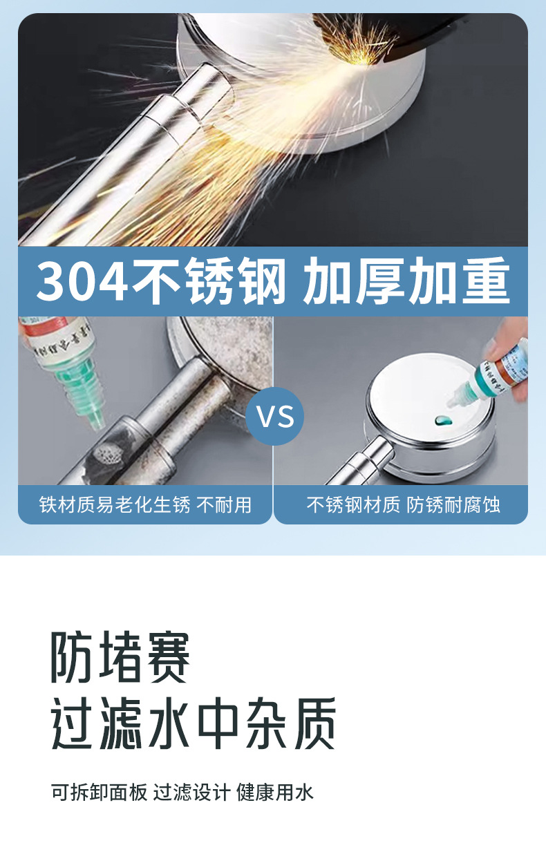 花洒 304不锈钢喷头 洗澡花洒喷头不锈钢  不锈钢材质的增压花洒详情8