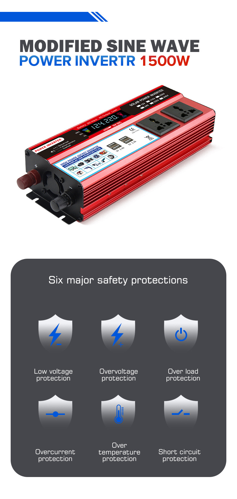 厂价直销 1500W 带LCD屏 带4USB 12转220V 光伏车载逆变器 DOXIN详情1