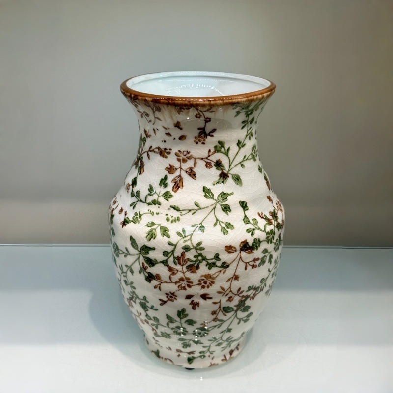Double-eared ceramic ice-cracked small flower vase for water-grown flowers, hand-painted flowerpot ceramic vase pic 12
