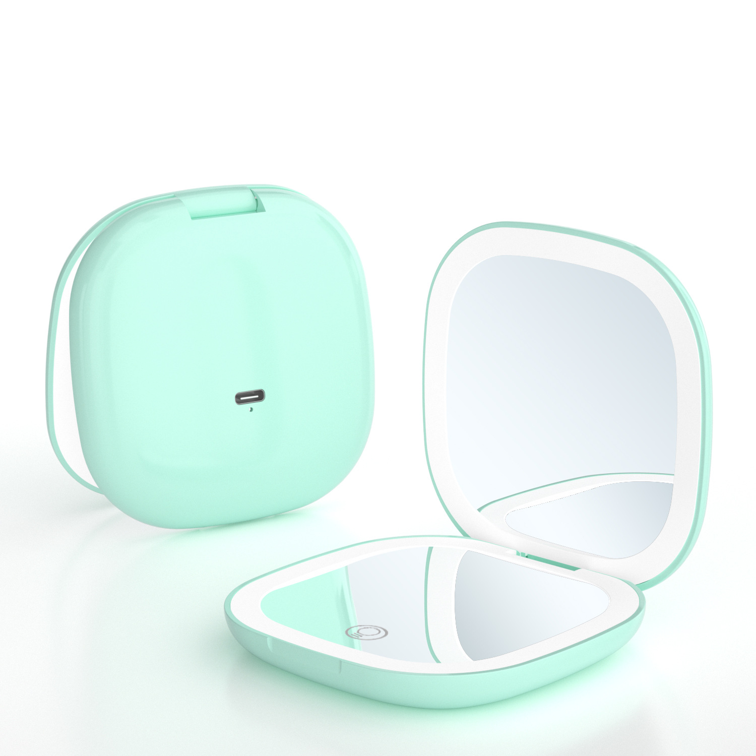 Wholesale of portable led makeup mirrors with double-sided lights and three-color light, foldable handheld USB charging small mirrors pic 18