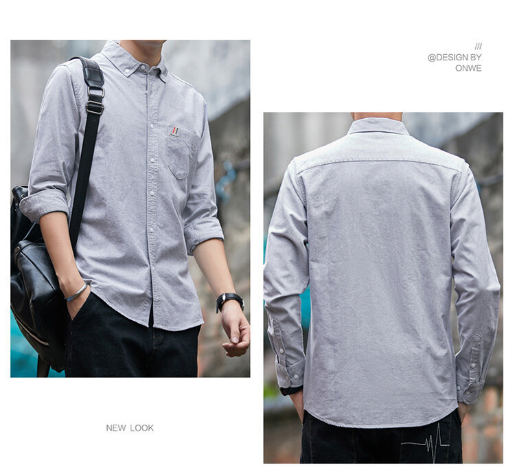 纯棉男士衬衫2023款男长袖牛津纺免烫修身四季款商务休闲上班衬衣详情15