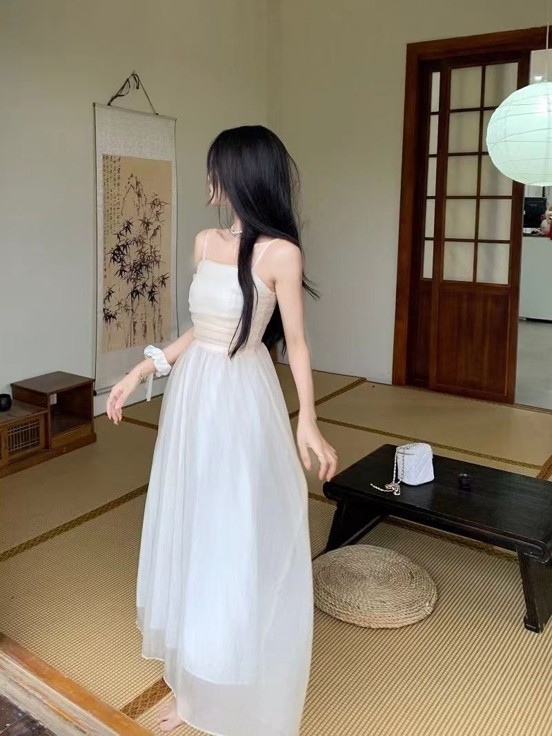 女装法式白色吊带长裙夏新款2024气质收腰显瘦纯色礼服超仙连衣裙详情25