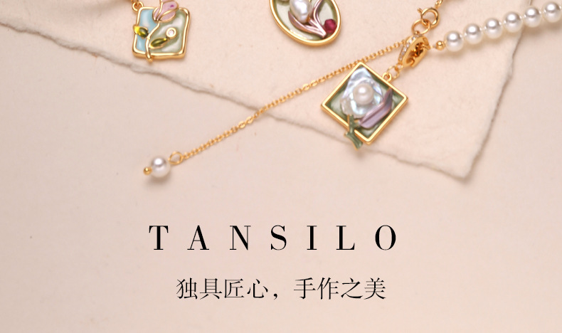 中古油画风珍珠项链轻奢高级感不掉色百搭毛衣链莫奈花园吊坠项链详情4