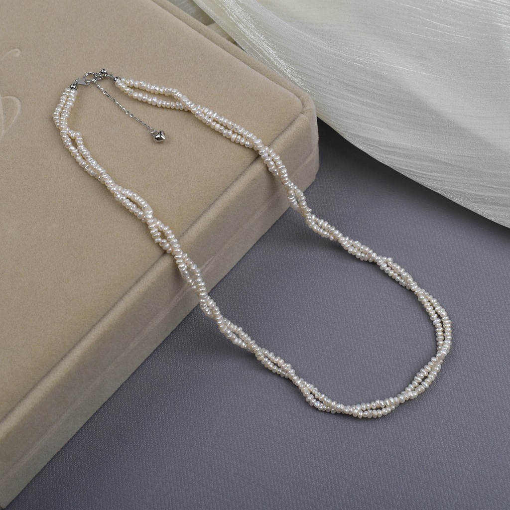 三层双层扭扭链2-3mm小扁珠925珍珠项链天然淡水珍珠项链颈链简约详情12