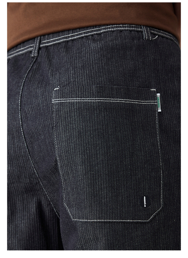 WOOG2005辑明线黑色水洗牛仔裤男2025夏季新款百搭抽绳直筒长裤子详情14