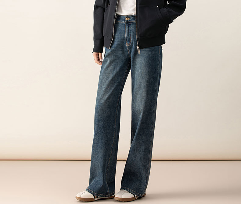 鑫阁高腰梨形窄版阔腿裤宽松显瘦显腿长直筒2025秋季新款牛仔裤女详情11