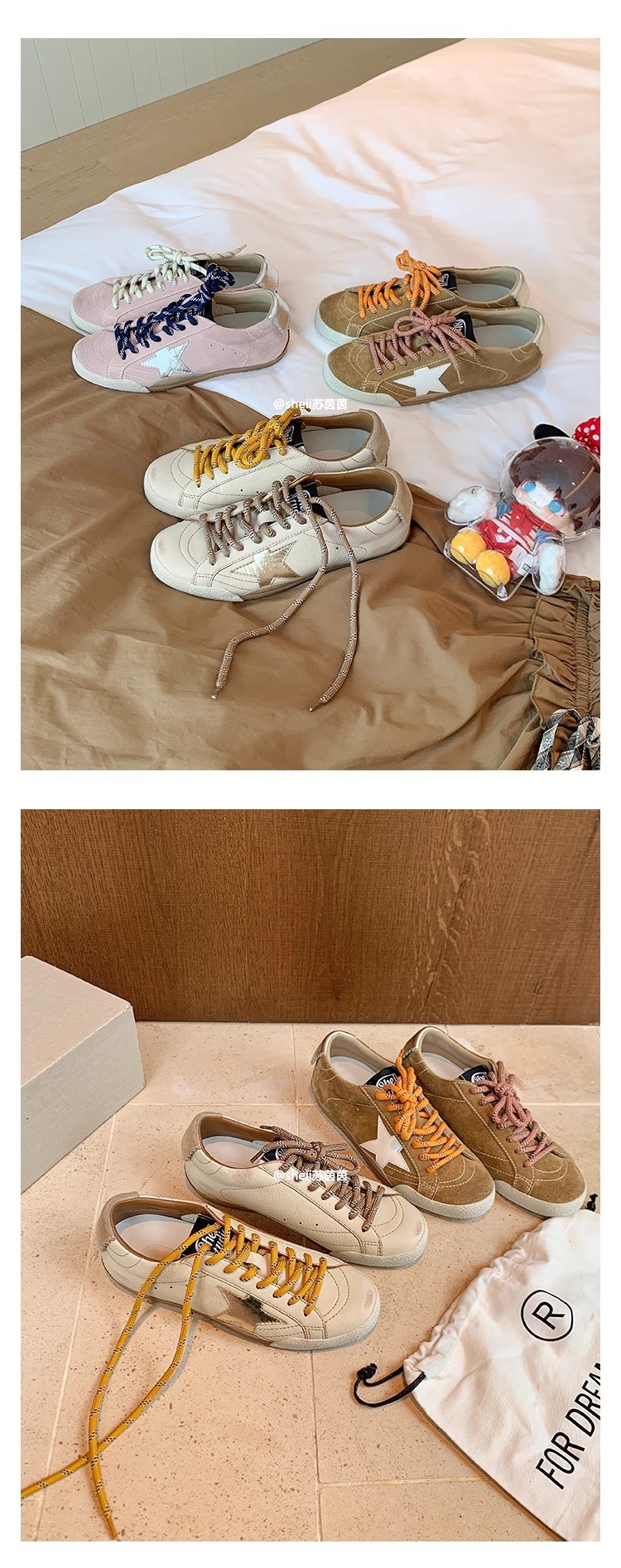 【苏茵茵】二代版~擦色小牛皮复古鸳鸯带板鞋女星星鞋厚底小脏鞋详情11