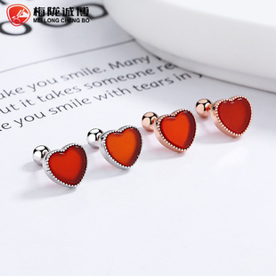 925纯银圆形玛瑙螺纹耳钉女简约ins彩色玛瑙耳骨钉个性气质耳饰品详情3