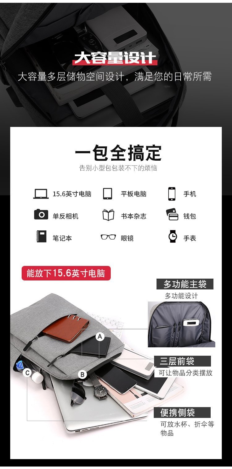 Cross-border 2026 New Business backpack, usb charging Schoolbag, travel waterproof laptop bag, backpack pic 4