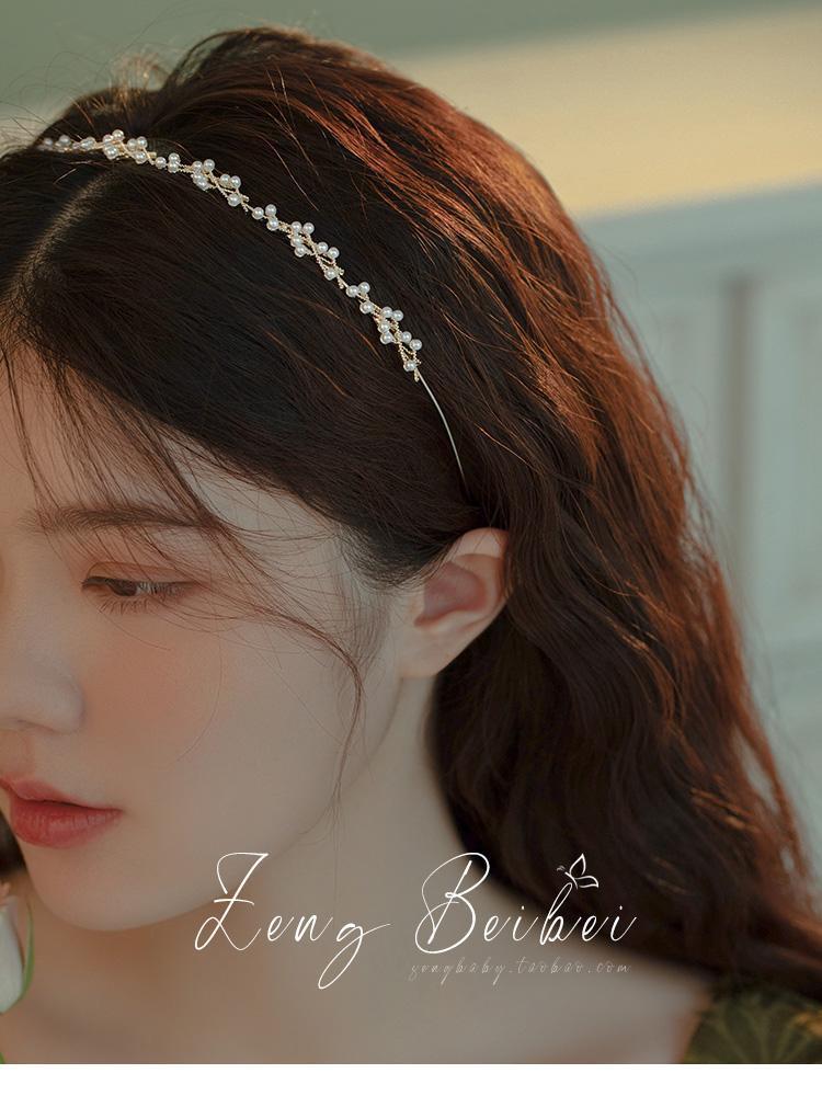Gentle fairy pearl headband, forest-style all-in-one headband, simple and slim style for going out, super fairy hair clip pic 3