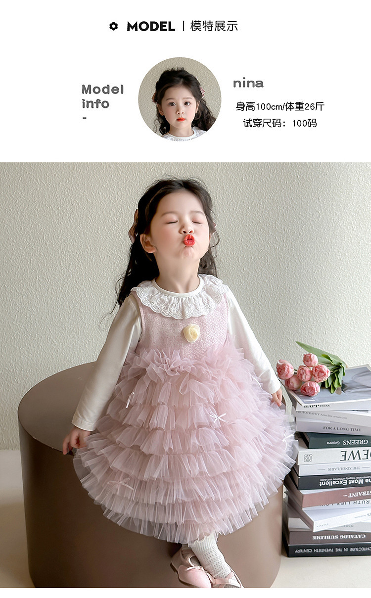 女童连衣裙套装2025春装新款女孩网纱裙周岁礼服儿童蛋糕裙两件套详情5