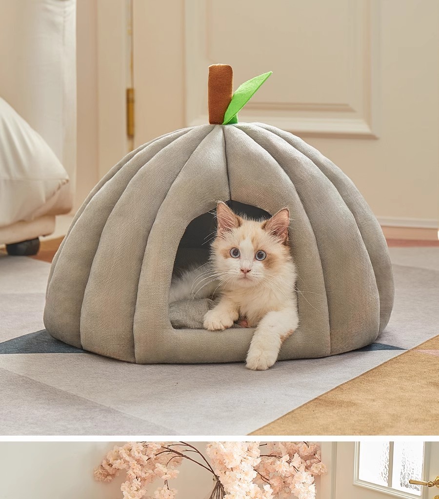 厂家直供南瓜窝四季通用猫窝狗窝猫咪封闭安全感睡觉窝加厚宠物窝详情12