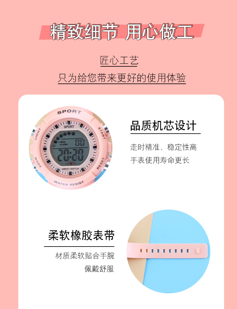 小表盘儿童经典圆形腕表户外运动青少年夜光多功能电子表详情7