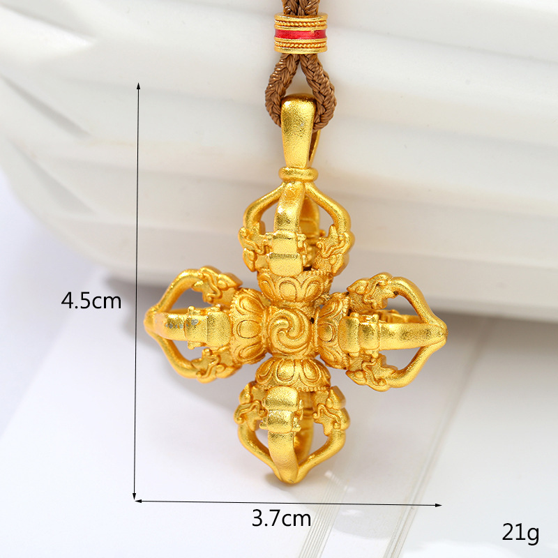 New Vietnamese sand gold necklace with a unique ethnic style, lion head with diamonds, and ancient hollowed-out pendant. Wholesale from the manufacturer pic 7