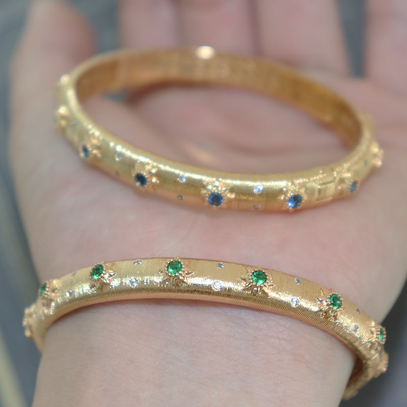 Italian court brushed bracelet, elegant and light luxury for women, retro open bracelet with green opal, light luxury for women pic 10