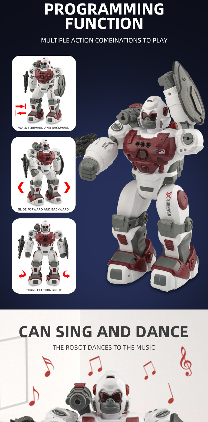 Remote-controlled programmed robot, missile shooting, spray sensing, gesture singing, dancing, storytelling, smart early education toy pic 5