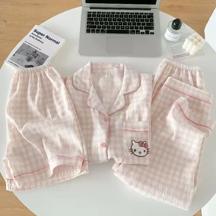 三件套-夏季新款女睡衣云朵棉短袖长裤甜美卡通家居服套装直播款详情49