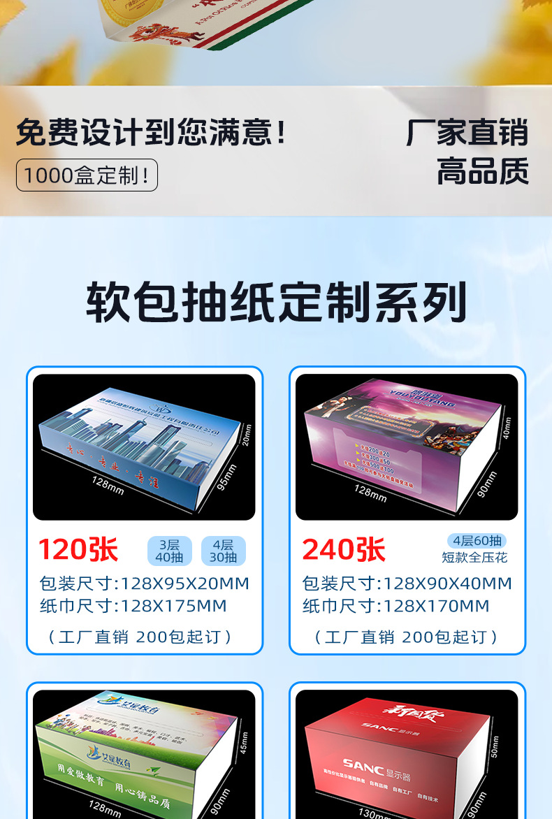 商用抽纸餐饮酒店加油站软抽定制餐厅纸厂家批发广告纸巾可印logo详情3