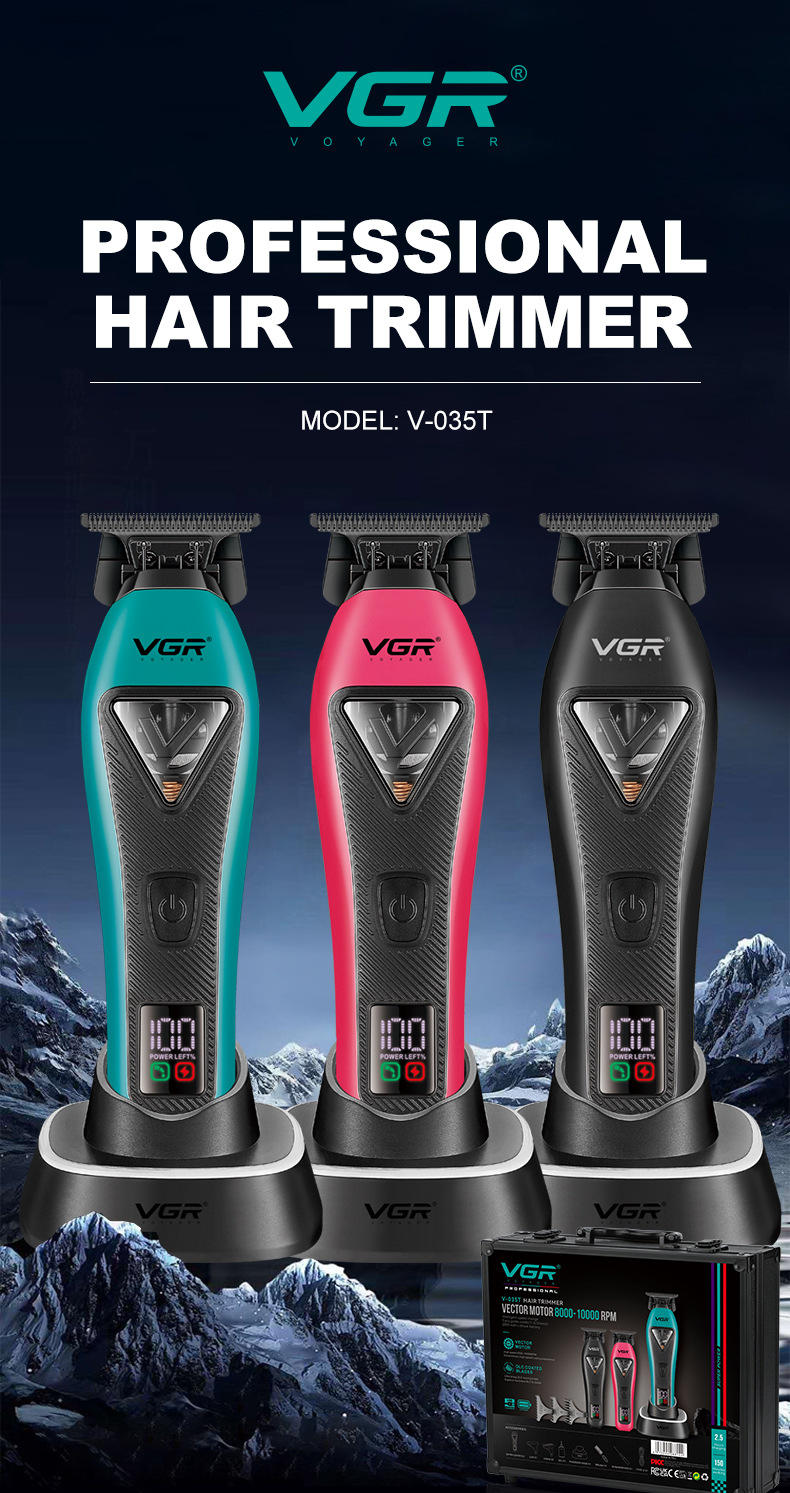 VGR035T跨境新款专业数显电推子高速雕刻剪手提箱底座款理发器详情1