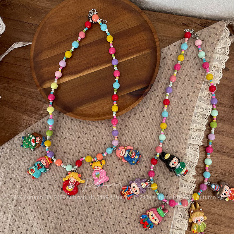 新款韩系卡通彩色珠珠项链手作儿童树脂草莓女孩挂脖饰品配饰趣萌女多彩串珠卡通形象吊坠项链 童系 多款可爱造型少女心装饰颈详情2