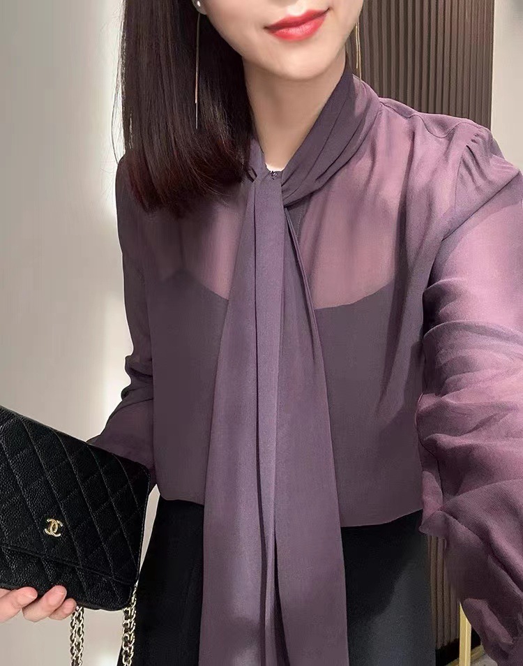 雪纺衬衫女2024年春季新款法式轻熟气质长袖上衣时髦洋气透视开衫详情1