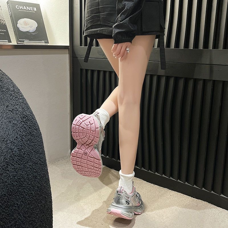 2024爆款高颜值银粉色运动鞋增高厚底老爹鞋百搭网面休闲跑步鞋女详情4