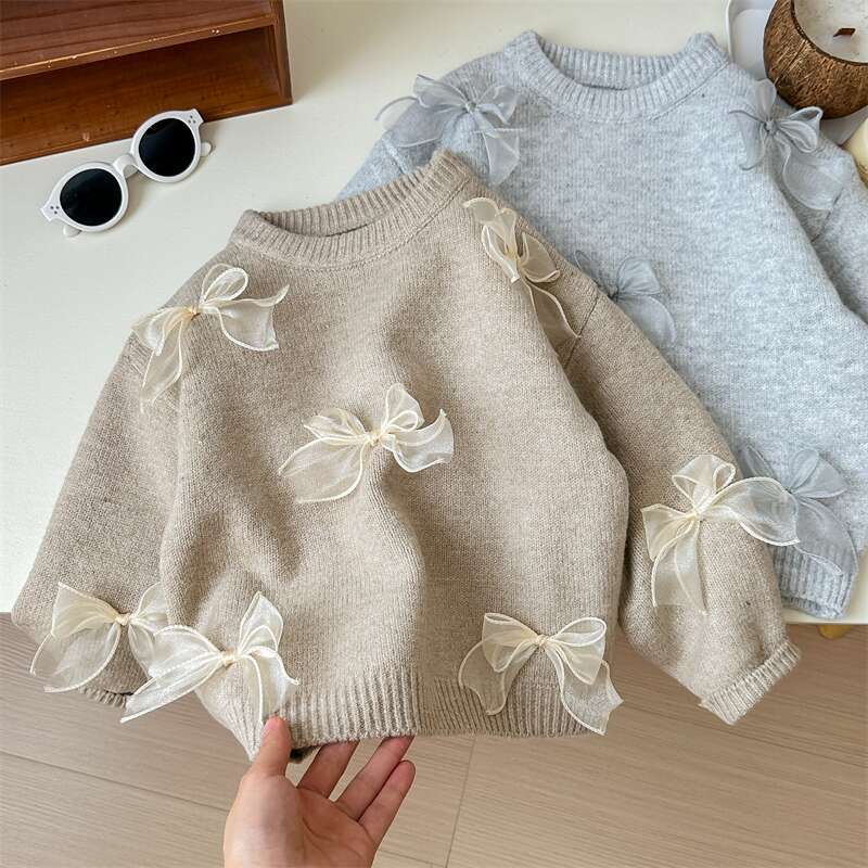 Estrella infantil redondo coreano suéter para niños primavera/otoño nuevo zoeong niña versión coreana moda niños arco jersey pic 17