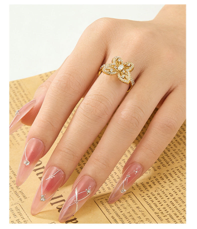 Light luxury and dynamic butterfly starlight open ring, copper alloy slightly inlaid zircon, fashionable and high-end, adjustable ring ring pic 12
