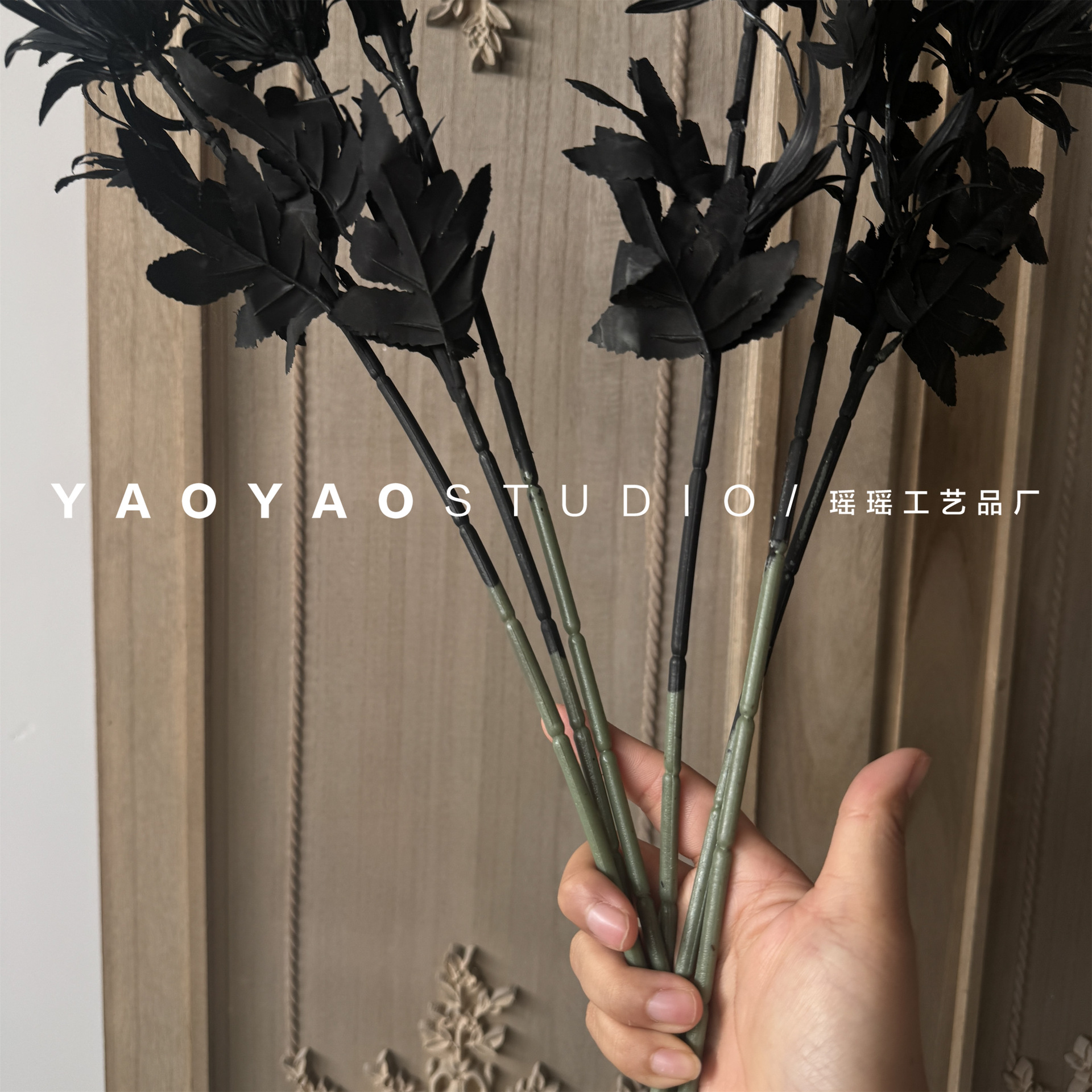 昙花哥特黑色仿真花单支暗黑风装饰道具jk拍照道具办公文化园艺植物详情7