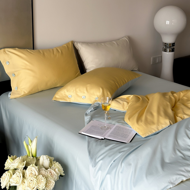 Simple, light luxury and fashionable solid-color long-staple cotton four-piece set, pure cotton letter-embroidered duvet cover, double bedding pic 93