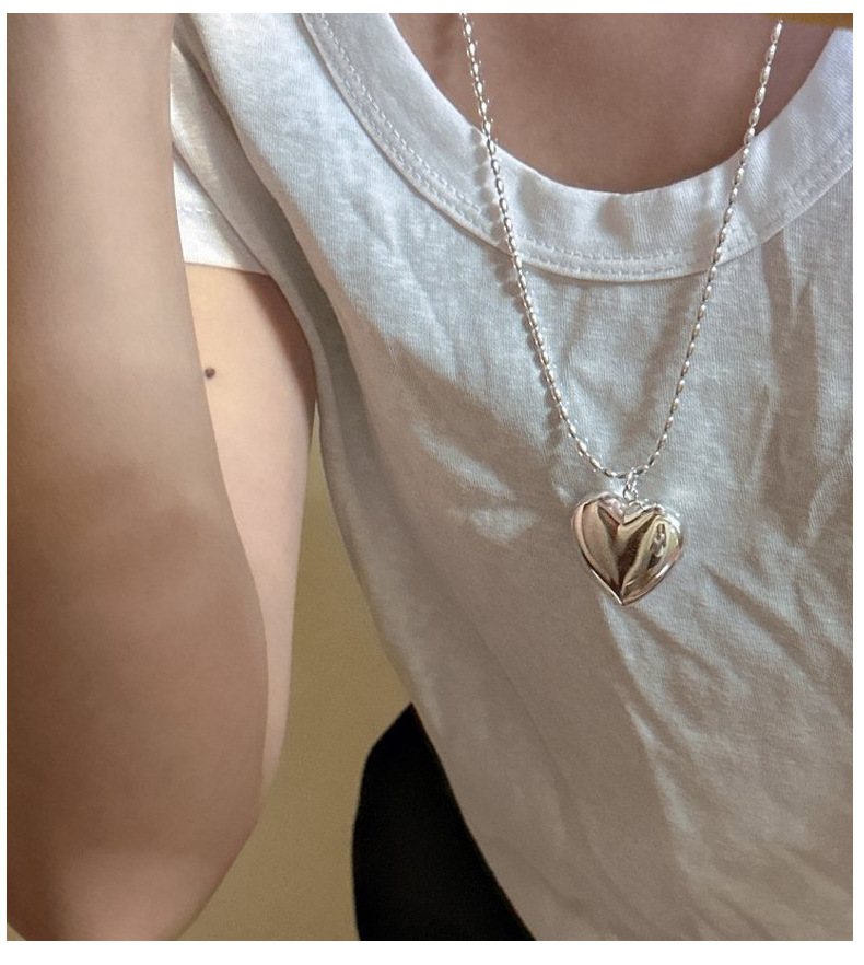 S925 sterling silver Korean version rice bead heart long sweater chain Korean version Korean version Korean style retro fashion heavy industry necklace pic 8