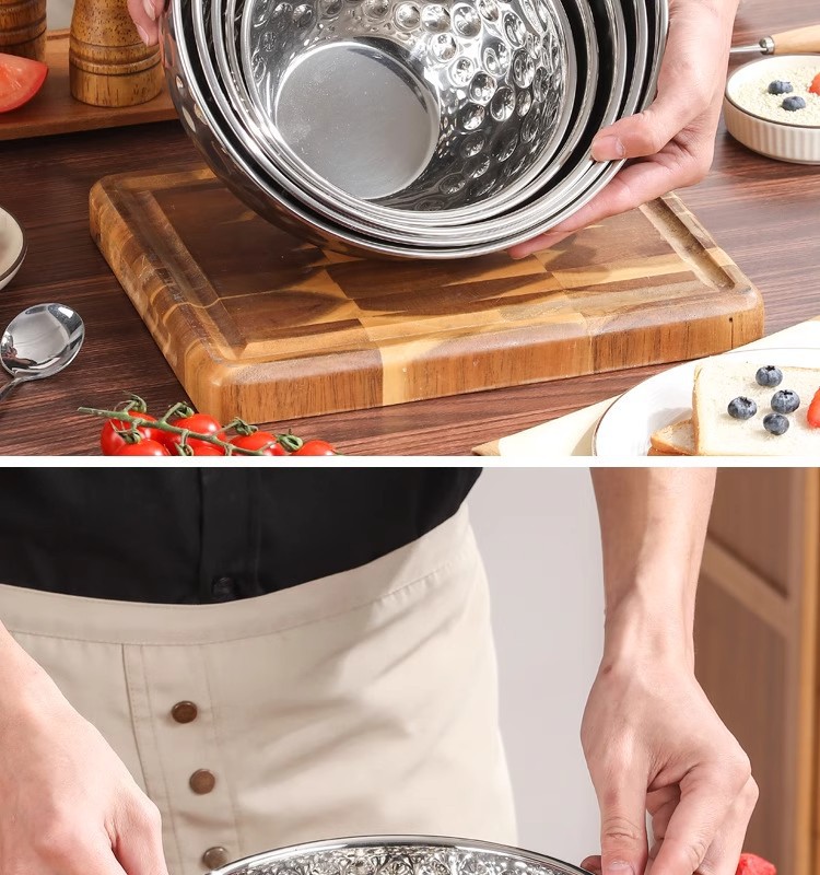 Retro stainless steel creative fruit dessert outdoor camping patterned hammer patterned soup bowl golden light luxury bowl European salad bowl pic 15