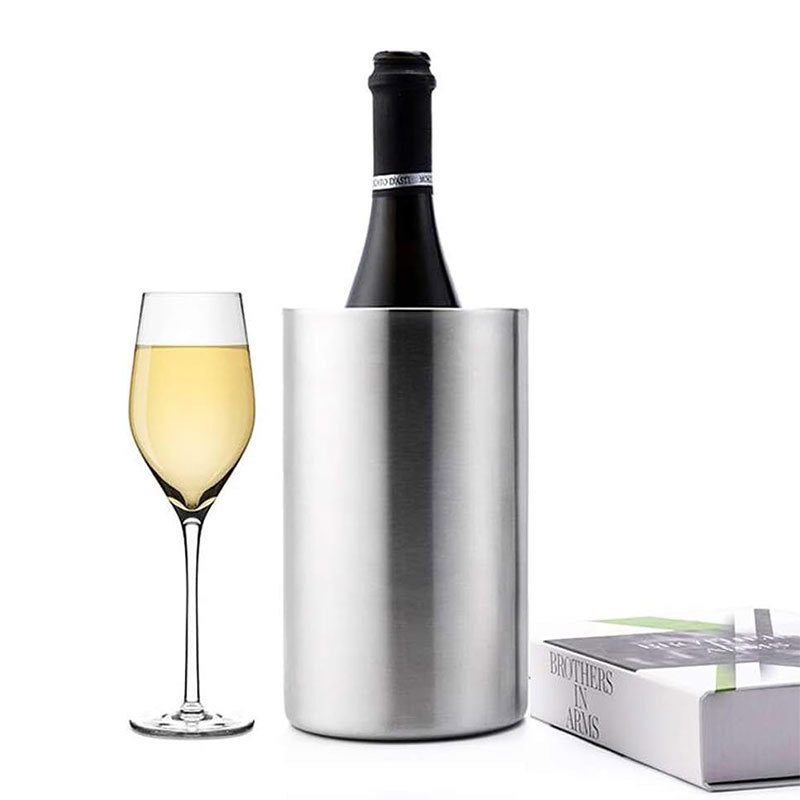 不锈钢直身款葡萄酒桶冷却隔热加厚酒冷却器香槟酒吧用品冰桶_原