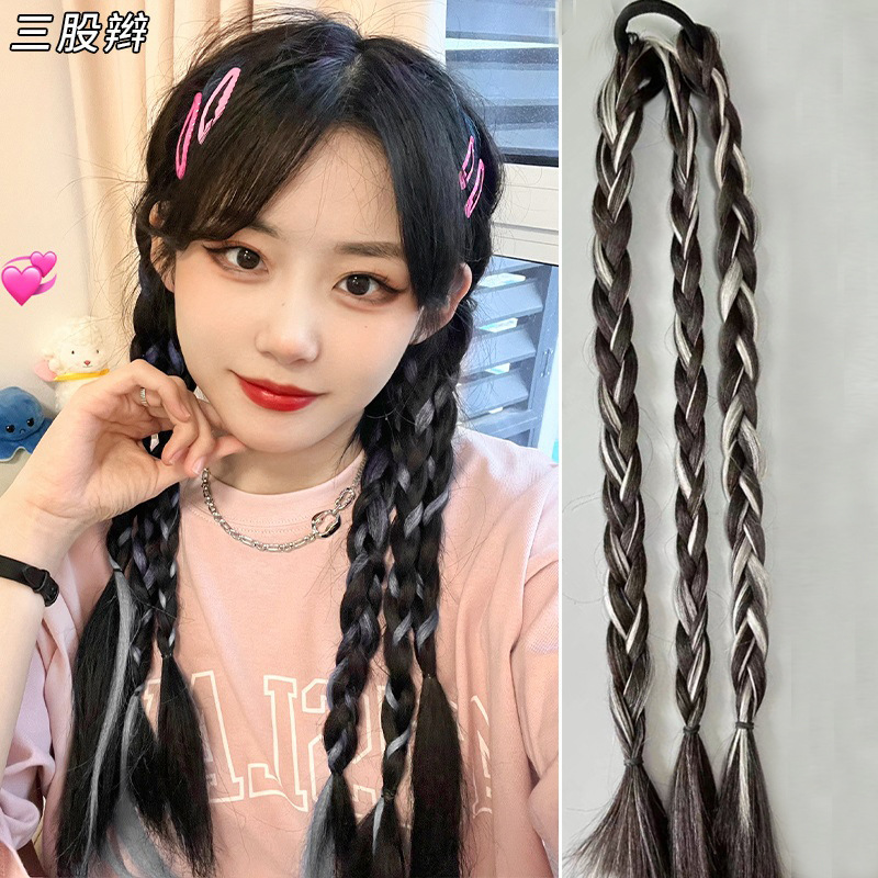 甜酷y2k假发辫子马尾绑发圈脏脏辫女拳击辫发饰儿童编发神器头绳详情9