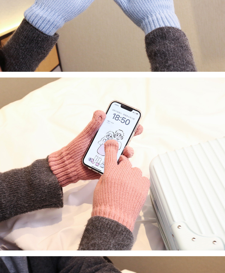 冬季针织保暖手套冬季女可爱糖果色仿羊驼绒露指加绒加厚骑行防寒详情3