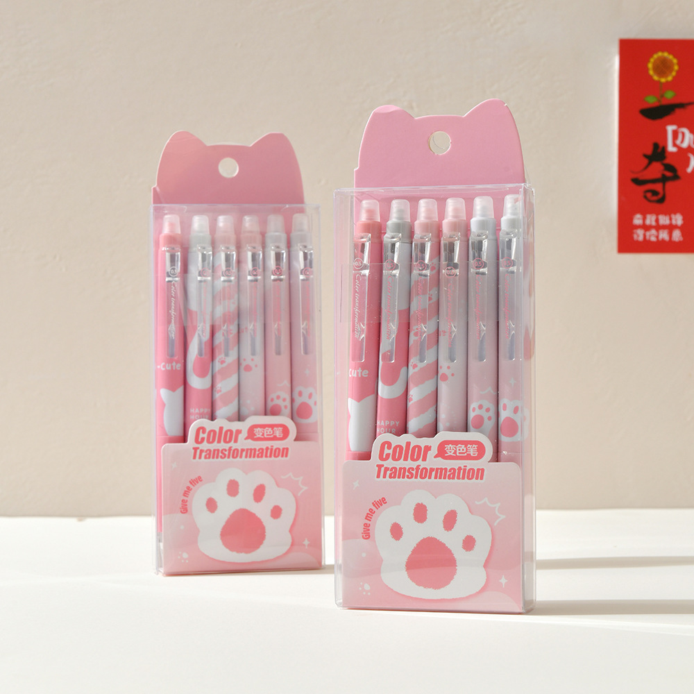 Chenxi Cat Paw Erasable Color-changing Pen 6-piece Set, Soft rubber case Planner Pen, Drawing Pen, Gel Pen, Colorful Creative Erasable Pen pic 7