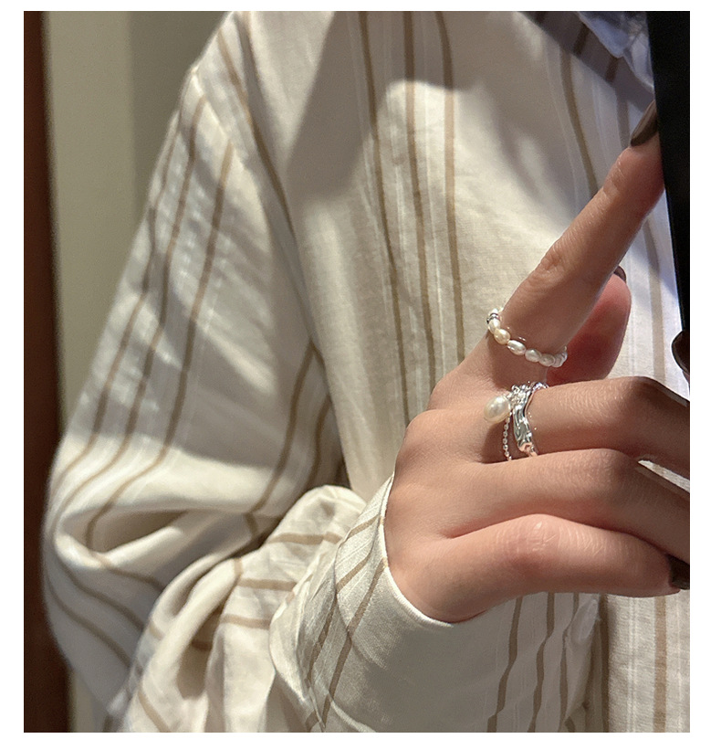 S925 sterling silver Korean version fashionable pearl ring with texture, niche design, retro Korean style ring IN wholesale pic 18