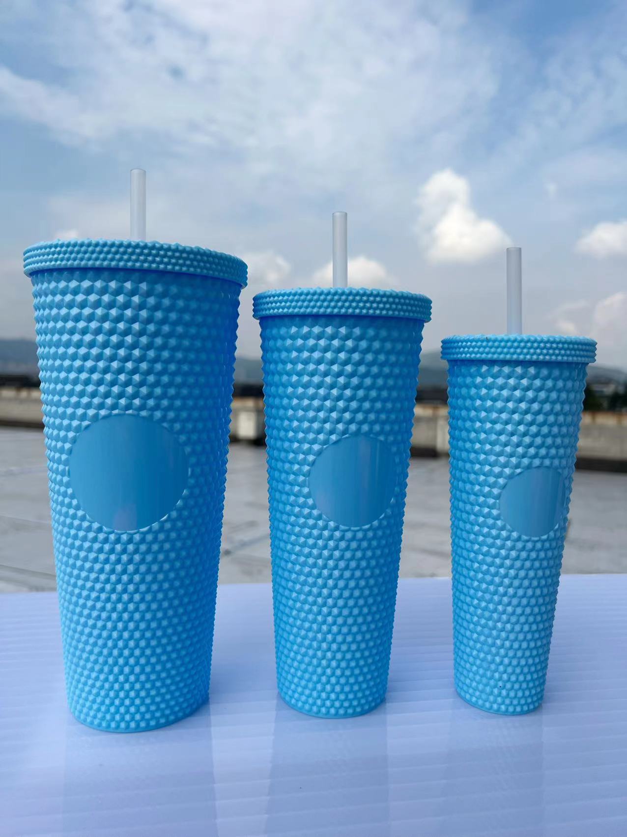 Cross-border durian cup three-piece set, two-piece set, double-layer, single-layer, large-capacity, prickly straw, plastic cup, custom logo pic 4