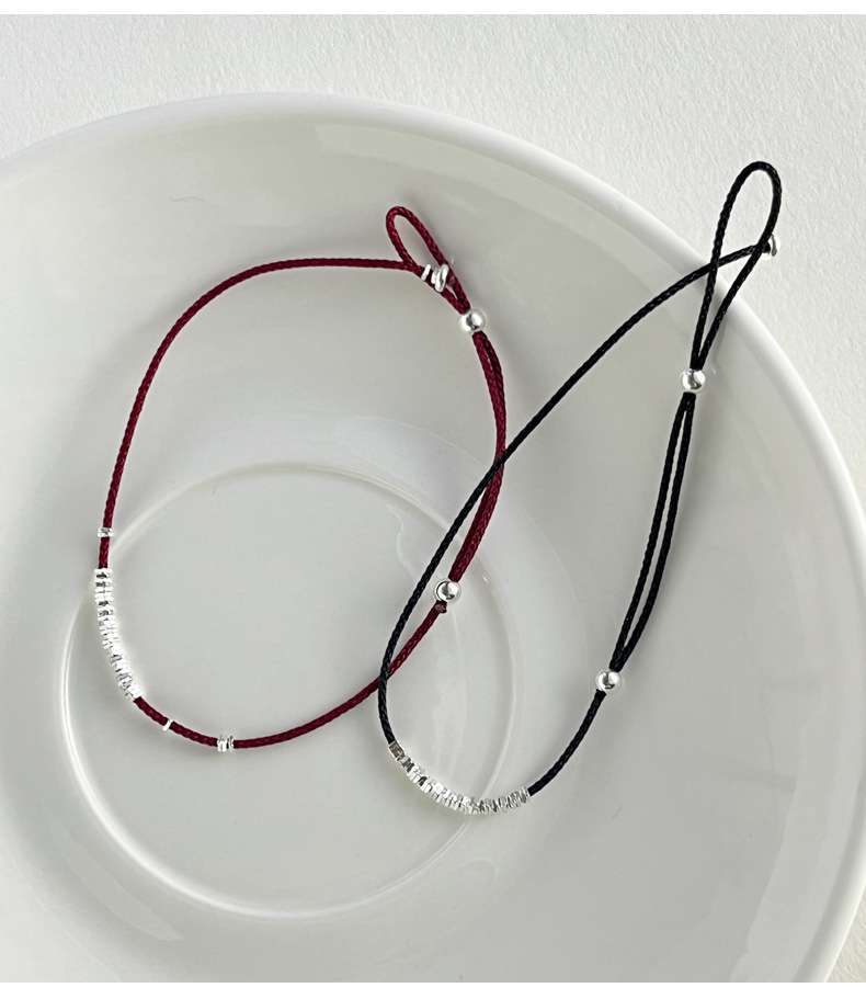 925纯银碎银子红绳脚链女手工编织设计甜美气质学生闺蜜配饰F4083详情9