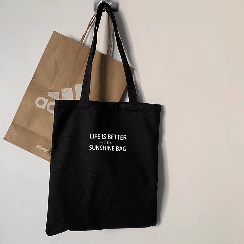 Summer simple letter hand-held canvas bag, zipper shoulder bag, casual cloth bag, snacks, shopping, computer, schoolbag, girl pic 2