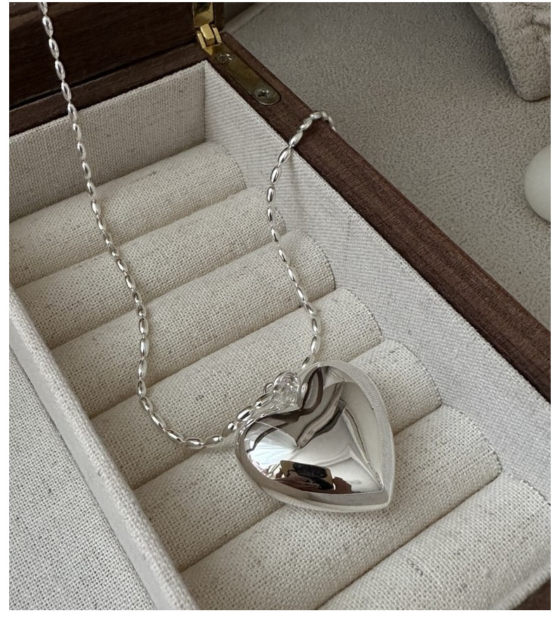 S925 sterling silver Korean version rice bead heart long sweater chain Korean version Korean version Korean style retro fashion heavy industry necklace pic 9