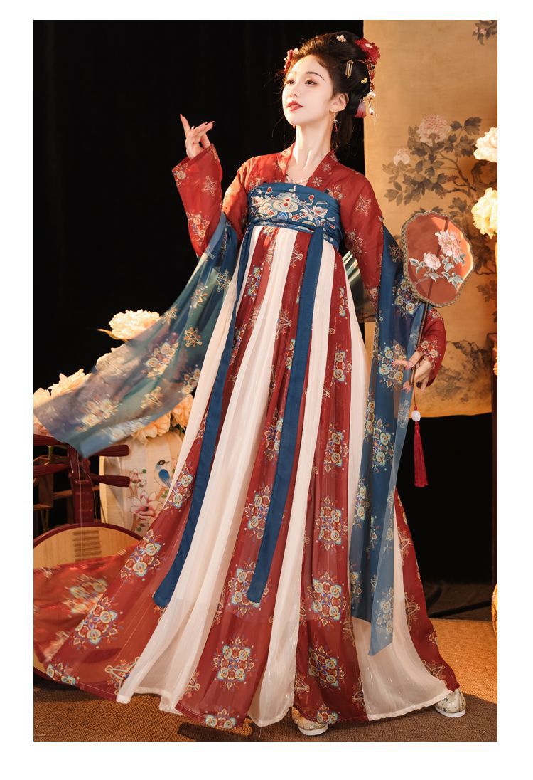 国潮唐制汉服齐胸襦裙日常改良唐制汉服女复原风齐胸襦裙一片式春夏款详情16