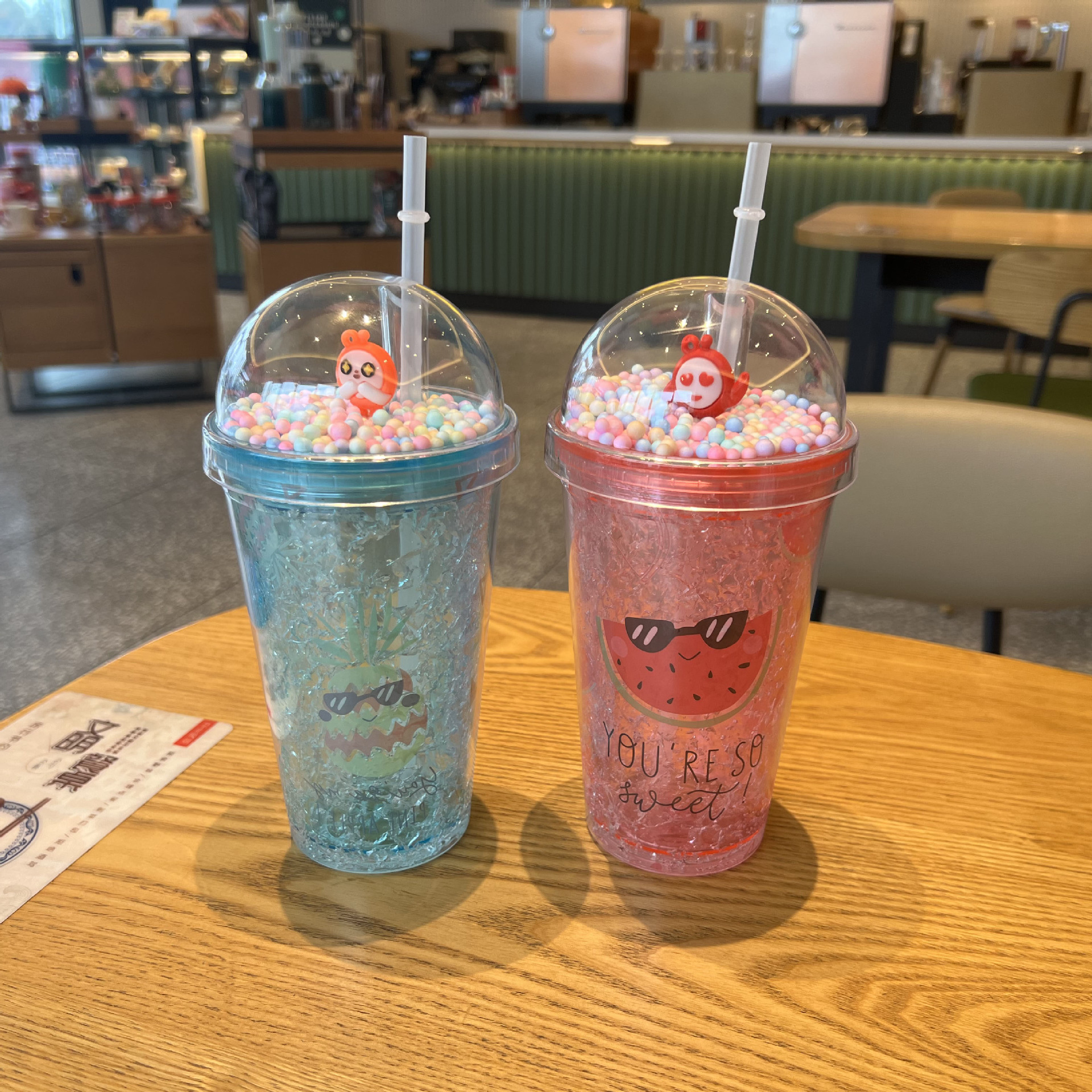 跨境新款水果塑料水杯批发双层卡通塑料吸管杯夏日碎冰杯微景观杯详情7