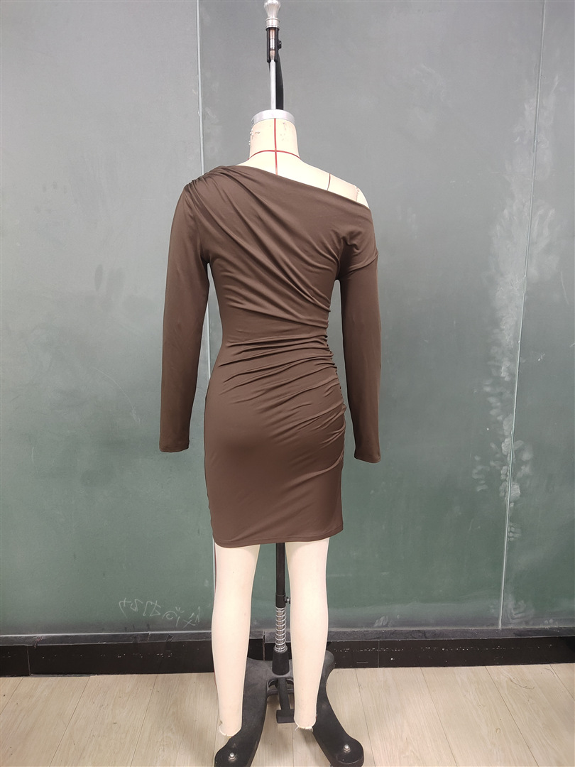 Cross-border foreign trade ins European and American solid-color fitted dress 2025 Autumn new style off-the-shoulder long-sleeved dress, body-hugging dress pic 17