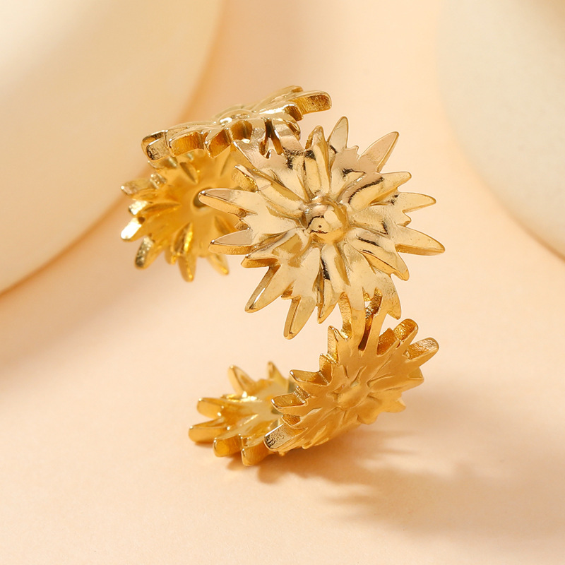 欧美时尚钛钢戒指 法式复古流行油压贝壳 花朵开口戒不锈钢饰品详情8