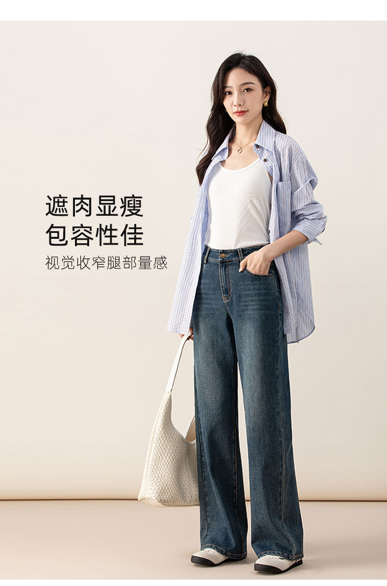 鑫阁高腰梨形窄版阔腿裤宽松显瘦显腿长直筒2025秋季新款牛仔裤女详情14