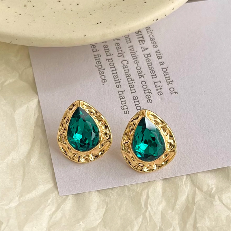925 retro light luxury inlaid teardrop-shaped grandmother zirconia stud earrings with a unique design sense and a heavy industry style, vintage accessories pic 54