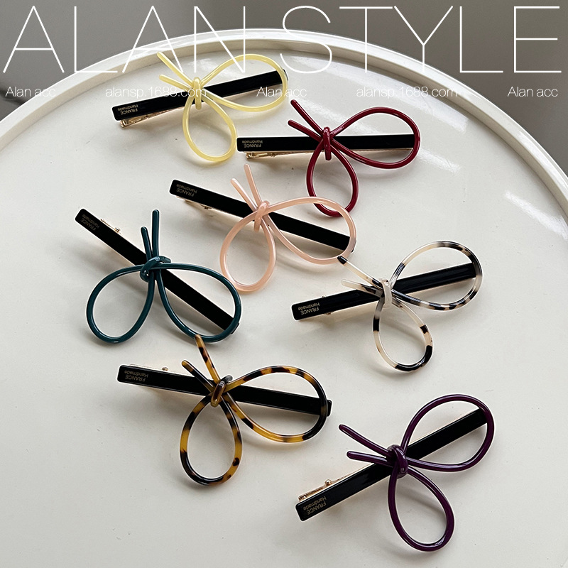 阿斓韩式简约ins风轻奢边夹高级感饰品醋酸镂空蝴蝶结鸭嘴夹顶夹详情4