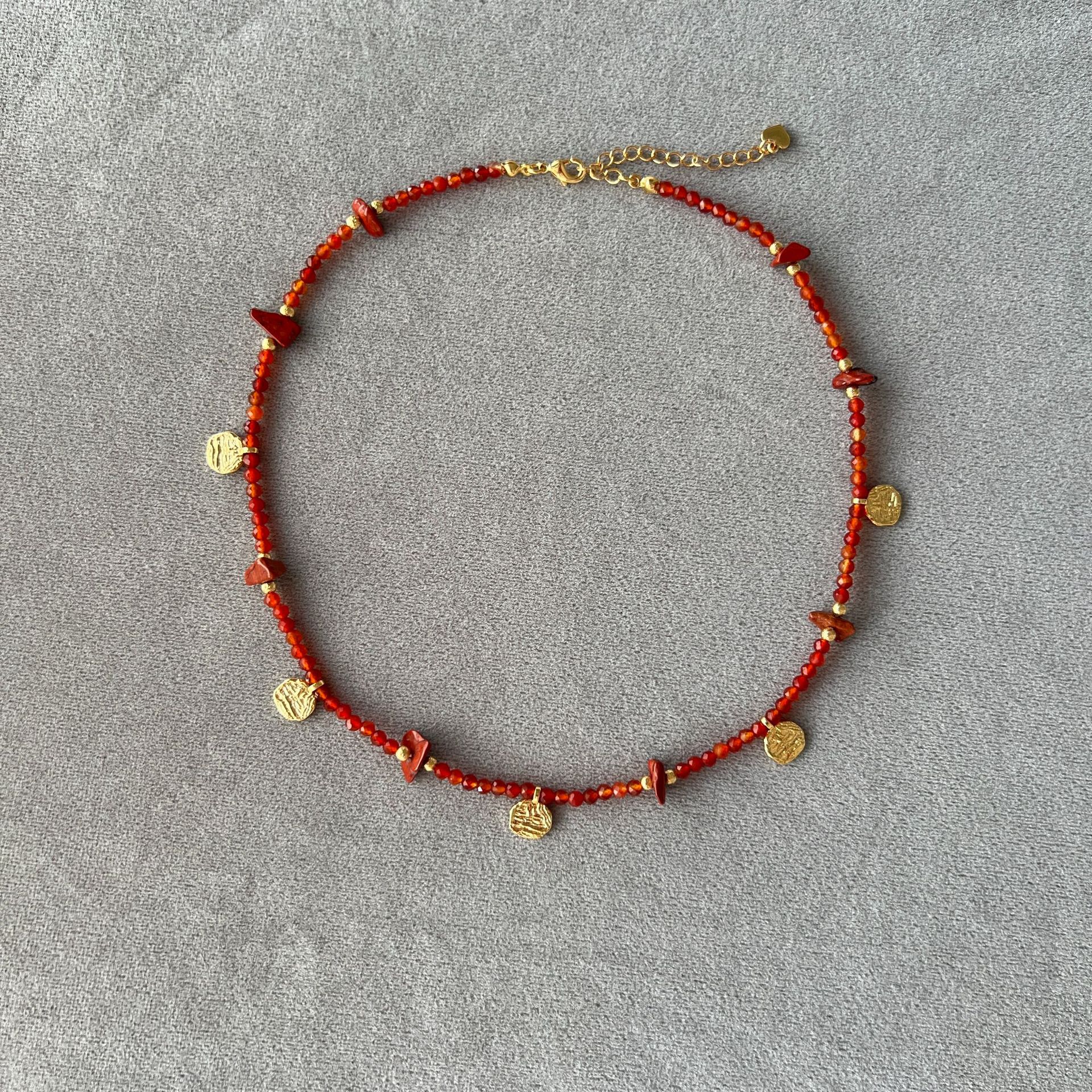 WEN*KISS系列红玛瑙项链过年新中式雕刻纹理本命年款串珠项链手链详情4