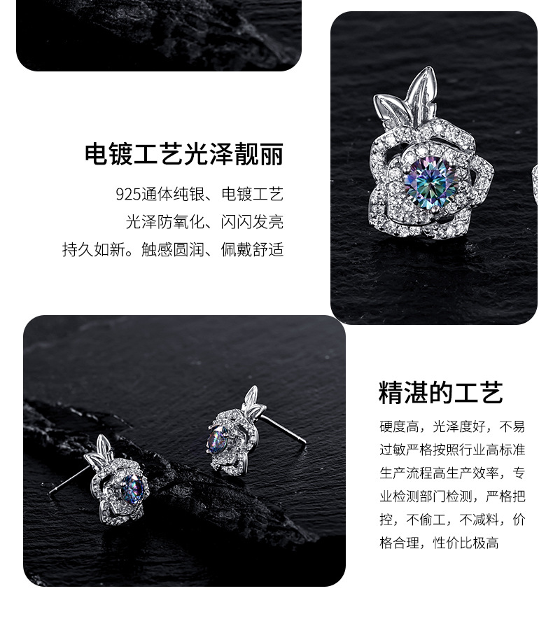 Zhuoheng Select S925 pure silver original Design Rose Double Leaf Full Diamond Mosang earrings with a light luxury and high-end feel pic 28